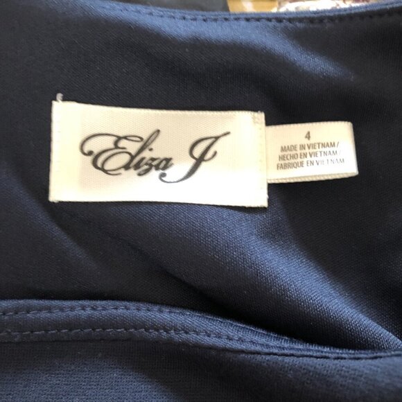 Eliza J Navy Shift Dress with Puff Sleeve Sz 4 - Picture 5 of 6